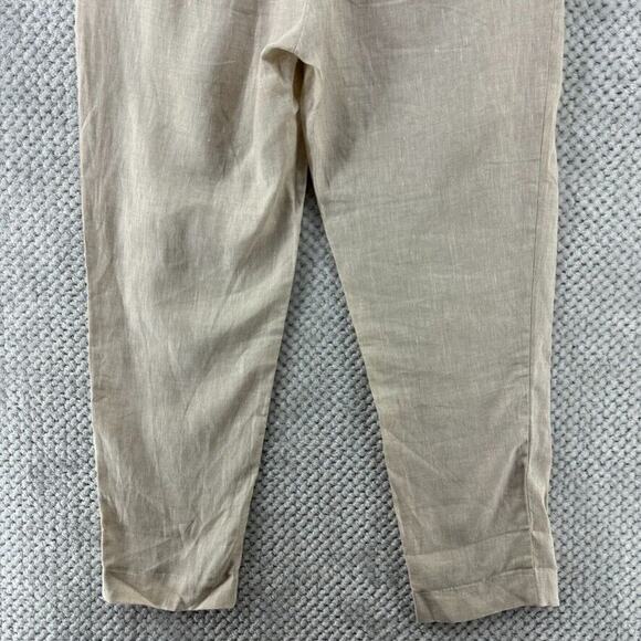 ZARA Pants Women M Khaki Beige Linen Straight Leg High Rise PullOn Elastic Waist - Picture 8 of 15